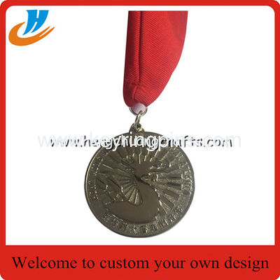 Cheap cusotm die casting metal medals with ribbon 60mm dia 3mm thickness