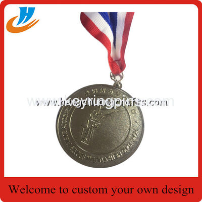 Cheap cusotm die casting metal medals with ribbon 60mm dia 3mm thickness