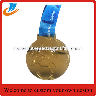 Matt gold plated medals custom,ribbon medals with football logo design sports medals