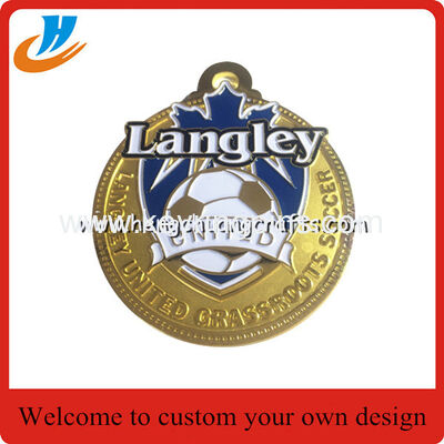 Matt gold plated medals custom,ribbon medals with football logo design sports medals