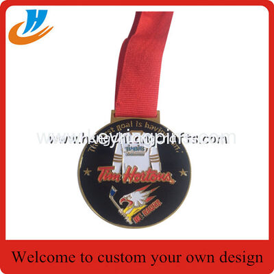 Sports metal medals zinc alloy soft enamel metal medal with custom ribbon