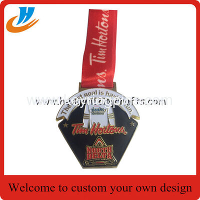 Sports metal medals zinc alloy soft enamel metal medal with custom ribbon