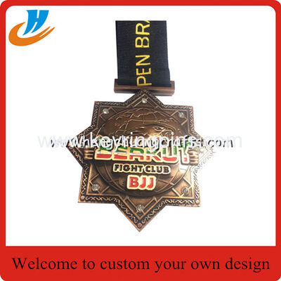 Antique brass metal medals,zinc alloy die casting events medals with custom logo ribbon