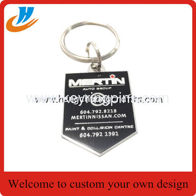 Custom design soft enamel metal keychain/double side plated silver with ring