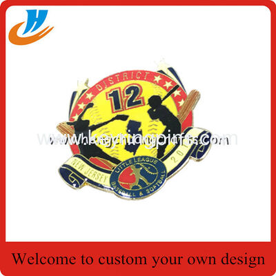 Sports badge,baseball metal badge print or soft enamel process with epoxy