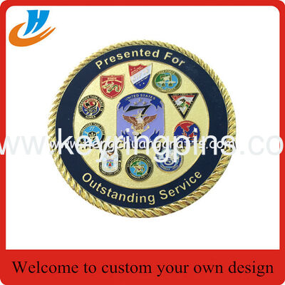 Durable zinc alloy challenge coins with custom artwork options including AI CDR PDF JPG files and multiple plating colors