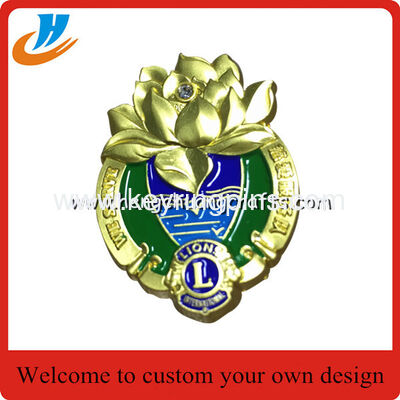 Gold enamel pins best price custom lion club badges matt gold plated