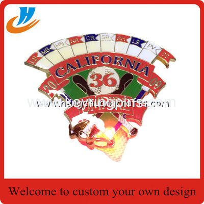 LED flash baseball lapel pin/US baseball metal pin with LED on back