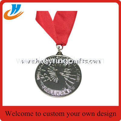 Carved metal medallions with Nylon ribbon,gold metal medal die casting with filled color