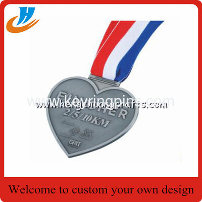 Antique silver 10K Running Medal With ribbon, Finisher metal medal with engrarved logo