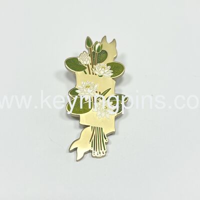 White Water Lily Bouquet Enamel Pin, Floral Nature Inspired Lapel Pin, Botanical Art Collectible Badge