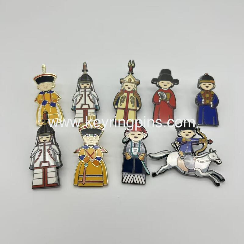 Qing Dynasty Imperial Figures Enamel Pin Set, Chinese Historical Character Collectible Lapel Pins