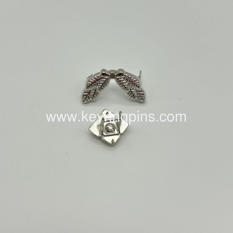 Silver Leaf Bow Enamel Pin, Vintage Botanical Lapel Pin, Elegant Nature Collectible Badge