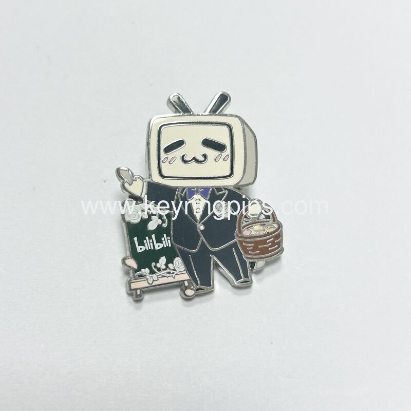 Bilibili Little TV Butler Enamel Pin – Formal Suit & Flower Basket Kawaii Anime Lapel Pinly
