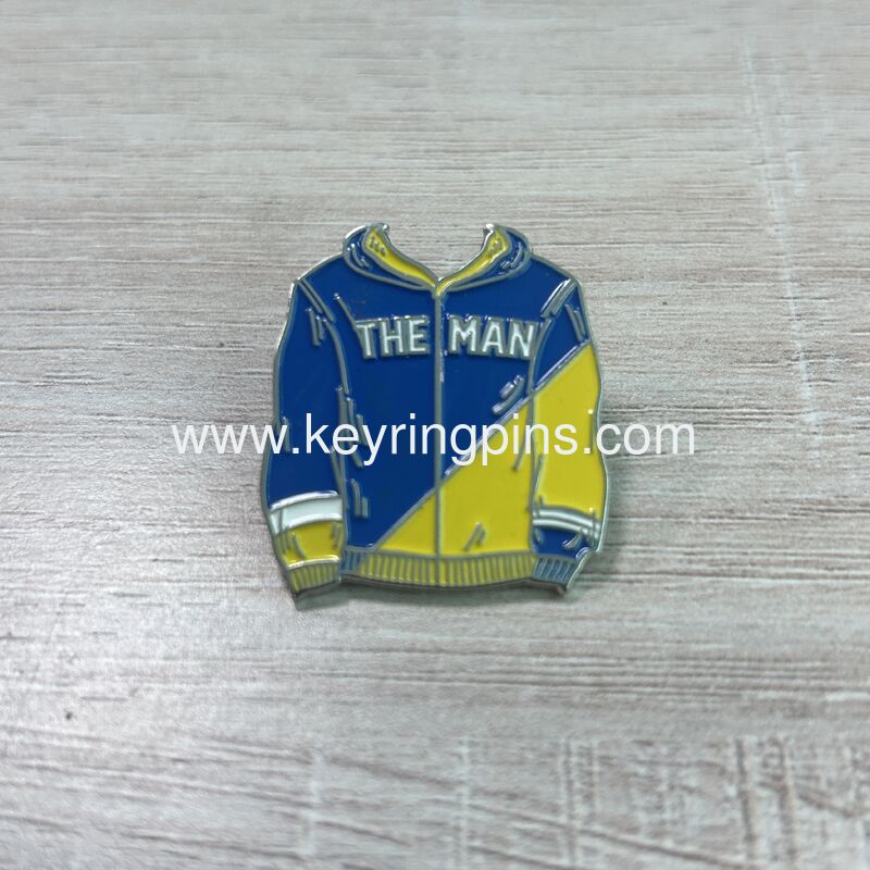 "THE MAN" Varsity Jacket Enamel Pin – Blue & Yellow Retro Sportswear Collectible Lapel Pin