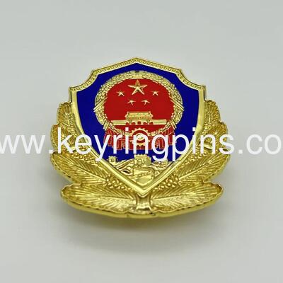 Good price Chinese National Emblem Shield Enamel Pin, Golden Wreath Patriotic Lapel Pin, Collectible Badge online