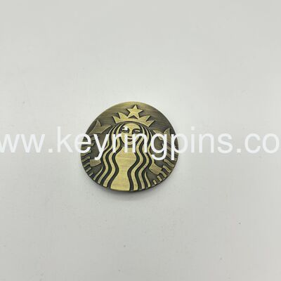 Good price Customized Starbucks Mermaid Logo Metal Commemorative Badge / Coin,The overall color is antique bronze and it is in an oval shape. online
