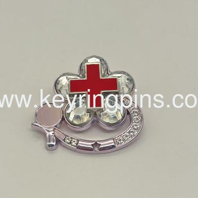 Good price Premium Metal Nurse Badge: Red Cross & Clover Design with Crystal Inlay online