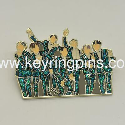 Good price K-pop Boy Band Glitter Enamel Pin, Green Tuxedo Group Lapel Pin, K-pop Collectible Badge online