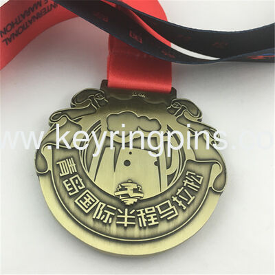 Good price Qingdao International Half Marathon Custom medals with ribbon online