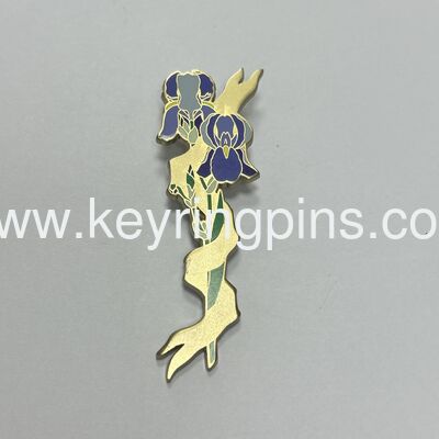 Good price Elegant Iris Flower Enamel Pin, Vintage Gold Tone Floral Lapel Pin, Nature Inspired Metal Badge for Garden Lovers online