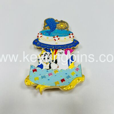 Good price Factory Custom Celebration Enamel Pin, Marine Animal Cake Lapel Pin,Amusement Park Collectible Composite Badge online