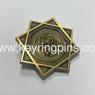 Good price Chinese Dragon Octagram Metal Enamel Pin, Golden Dragon Collectible Lapel Pin, Oriental Mythology Badge online