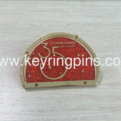 Good price Chimelong 35th Anniversary Red Glitter Enamel Pin – Gold Frame Starry Sky Commemorative Badge online