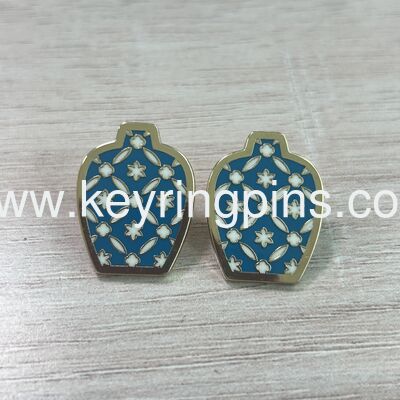 Good price Blue Vase-Shaped Enamel Pins with White Floral Pattern – Oriental Style badge pins online